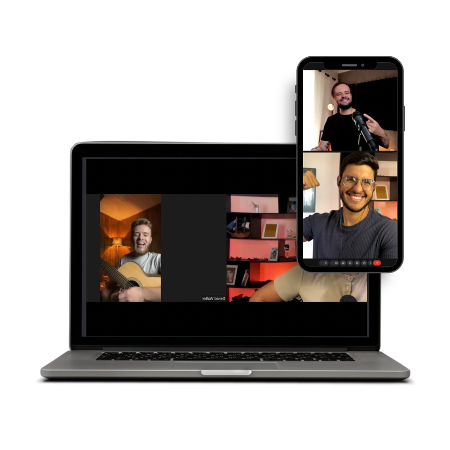 Sessão de direção vocal online ao vivo pelo Zoom, no computador e no celular