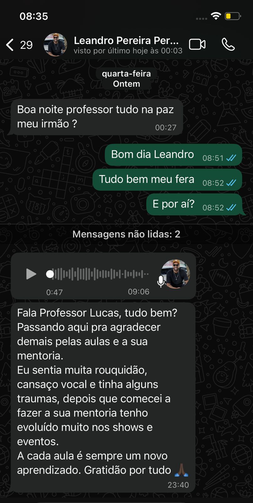 Mensagem de Leandro Pereira