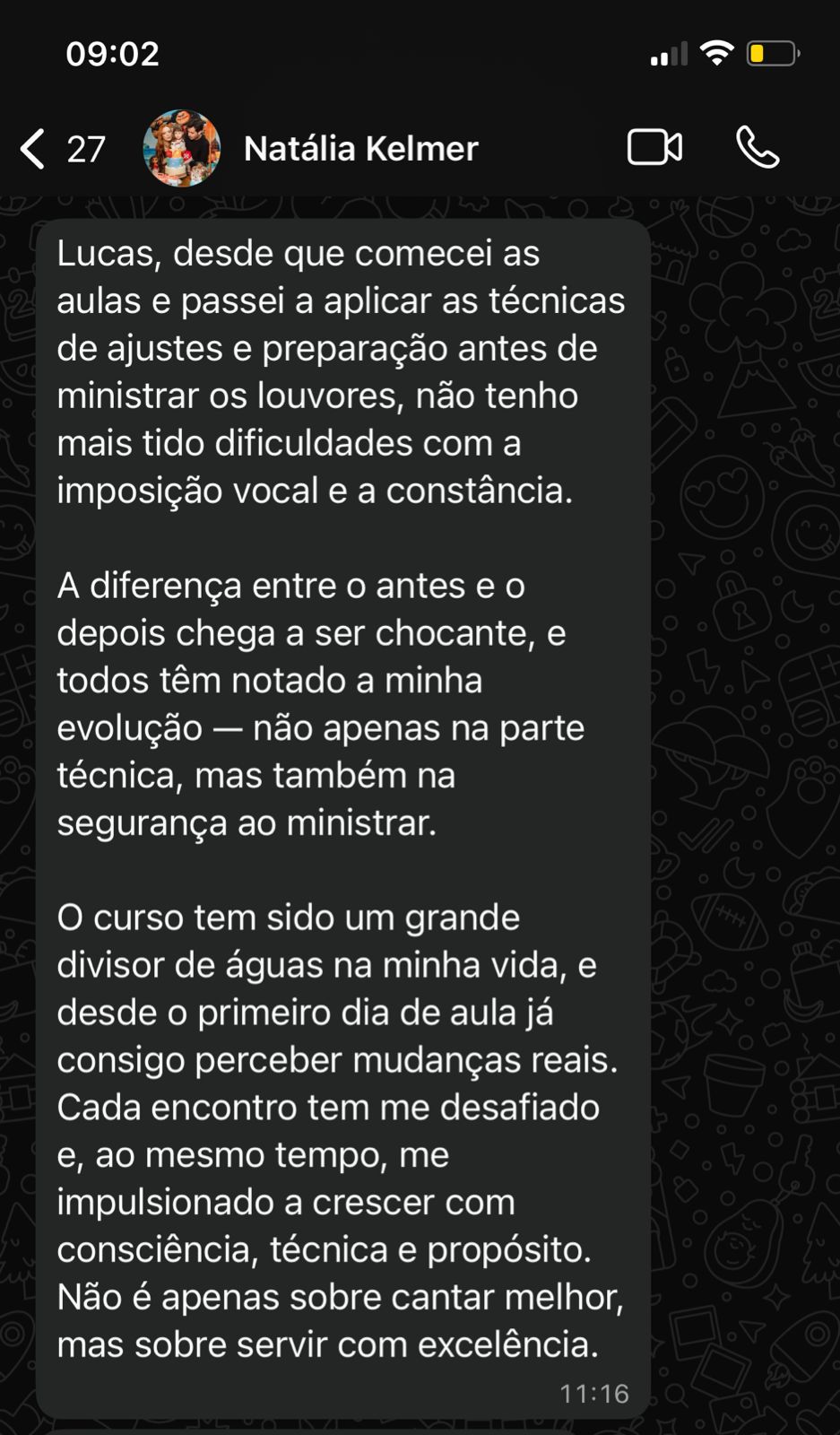 Mensagem de Natália Kelmer